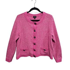 Torrid‎ Pink Button Up Crew Neck Cardigan Sweater Size 1X Pockets
